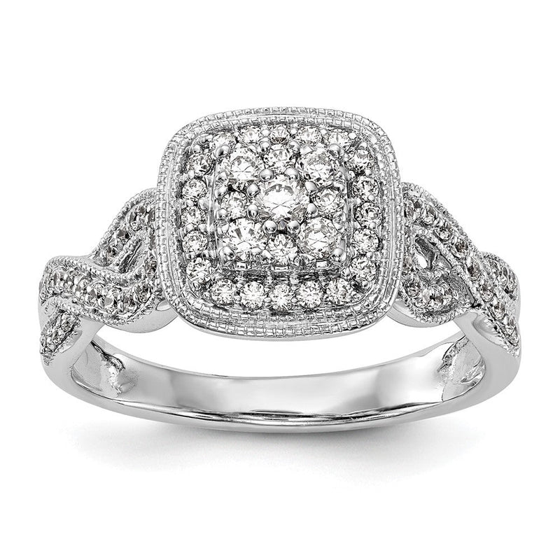 Verlobungsring aus 14K Weißgold mit Diamant-Cluster, komplett besetzt, echte Diamanten