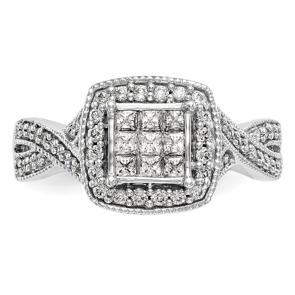 14K Weißgold Diamant-Cluster-Verlobungsring, echte Diamanten