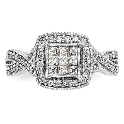 14K Weißgold Diamant-Cluster-Verlobungsring, echte Diamanten