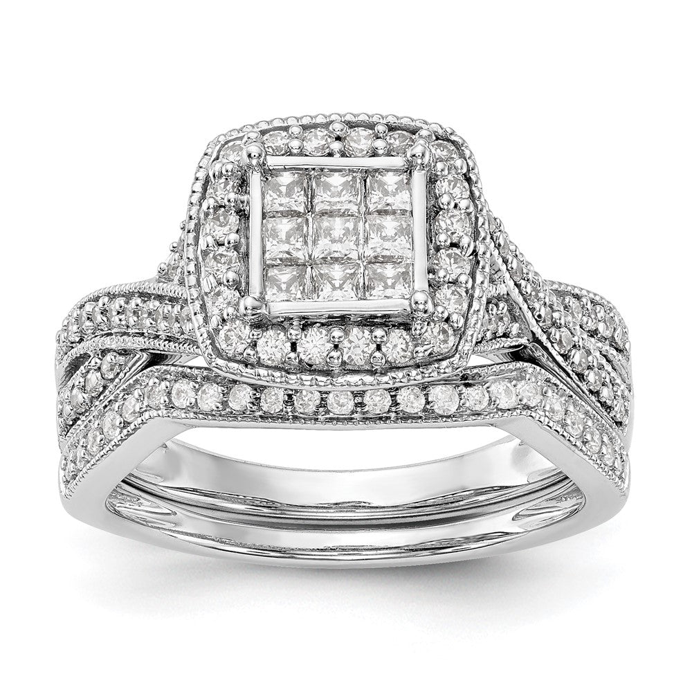14K Weißgold Diamant-Cluster-Verlobungsring, echte Diamanten