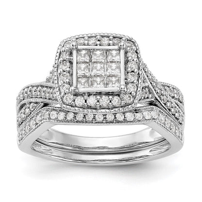 14K Weißgold Diamant-Cluster-Verlobungsring, echte Diamanten