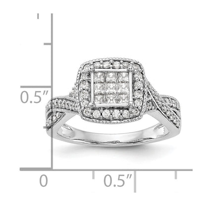 14K Weißgold Diamant-Cluster-Verlobungsring, echte Diamanten