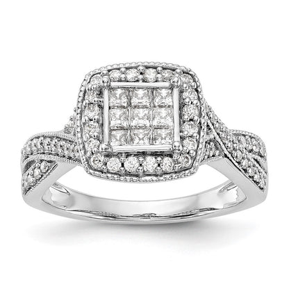 14K Weißgold Diamant-Cluster-Verlobungsring, echte Diamanten