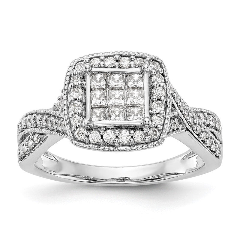 14K Weißgold Diamant-Cluster-Verlobungsring, echte Diamanten