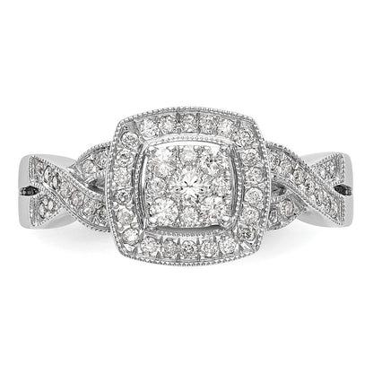 14K Weißgold Quadratisch Heiligenschein Cluster 3/8 Karat Diamant Komplett Verlobungsring