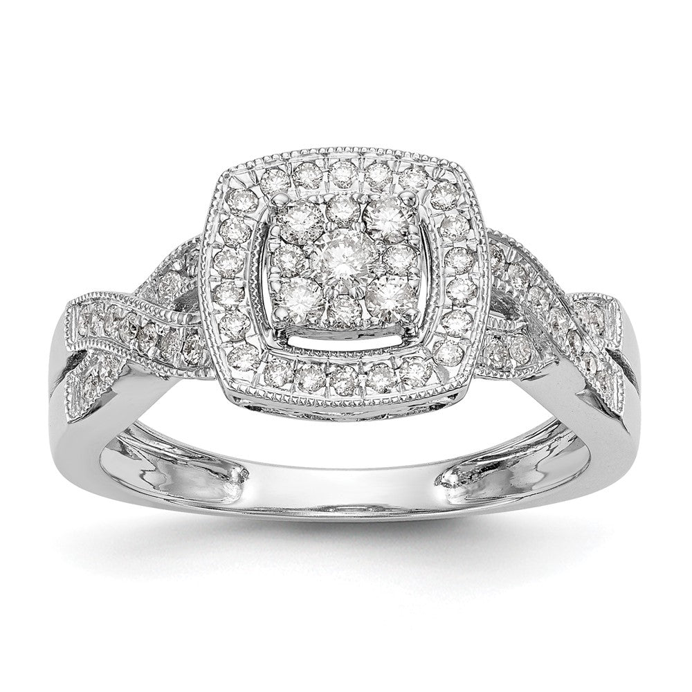 14K Weißgold Quadratisch Heiligenschein Cluster 3/8 Karat Diamant Komplett Verlobungsring