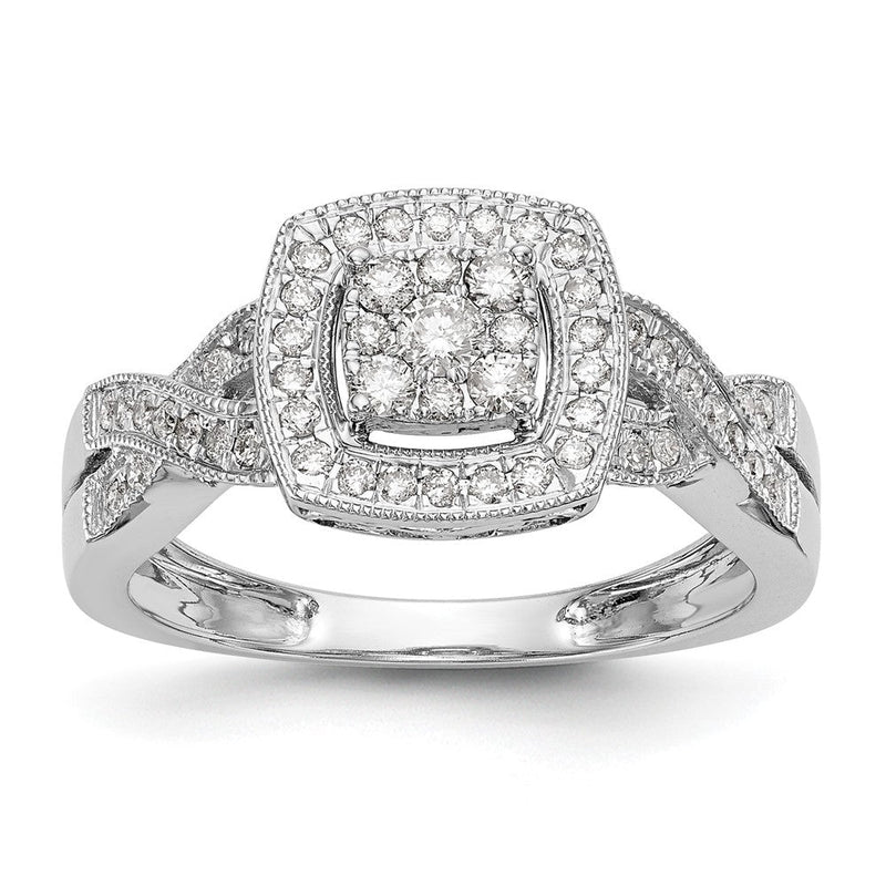 14K Weißgold Quadratisch Heiligenschein Cluster 3/8 Karat Diamant Komplett Verlobungsring