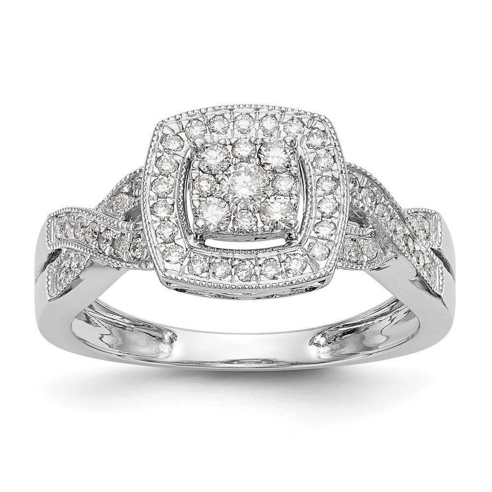 14K Weißgold Verlobungsring mit 0,375 ct. Laborgezüchteten Diamanten im Cluster-Design, VS/SI+ G+