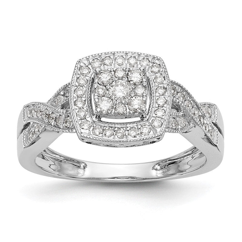 14K Weißgold Verlobungsring mit 0,375 ct. Laborgezüchteten Diamanten im Cluster-Design, VS/SI+ G+