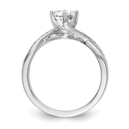 14K Weißgold By Pass (holds 1/2 Karat (5.00mm) Rund Mittig) 1/10 Diamant Halbfassung Verlobungsring