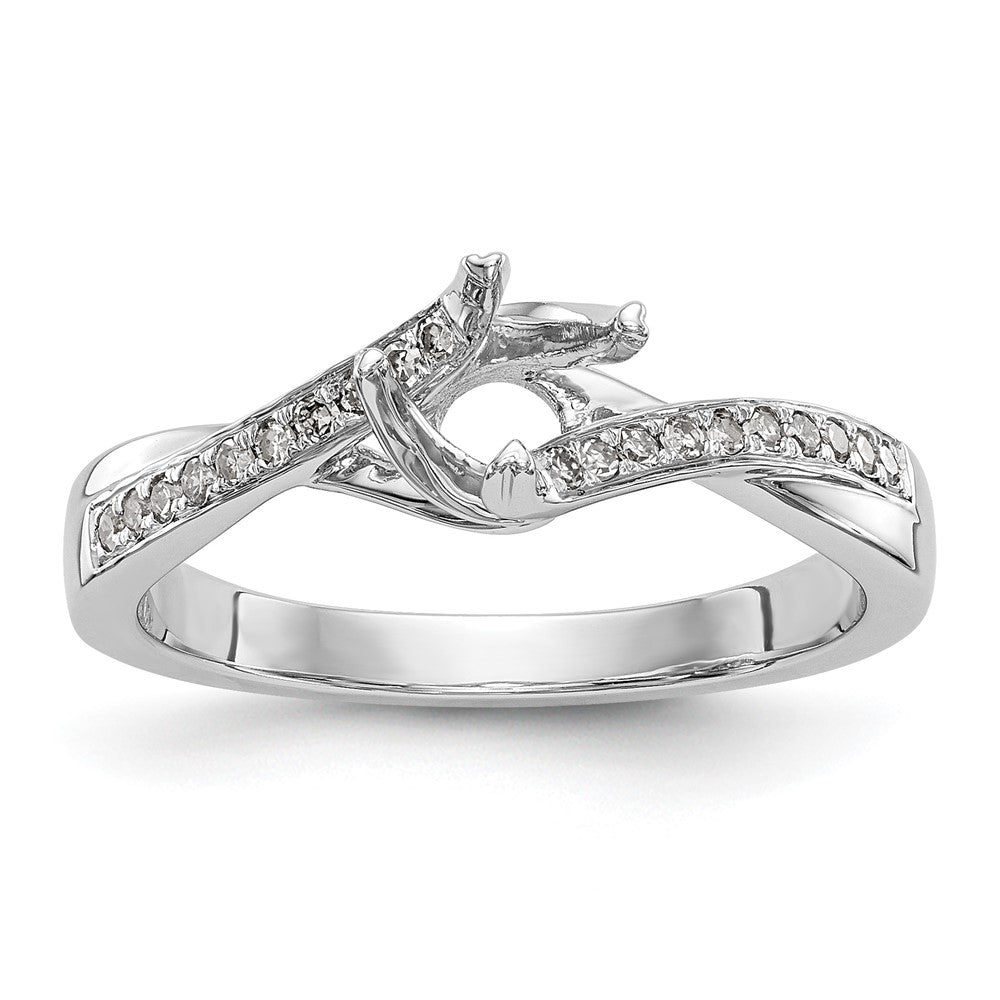 14K Weißgold By Pass (holds 1/2 Karat (5.00mm) Rund Mittig) 1/10 Diamant Halbfassung Verlobungsring