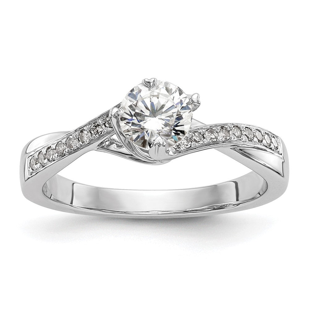 14K Weißgold By Pass (holds 1/2 Karat (5.00mm) Rund Mittig) 1/10 Diamant Halbfassung Verlobungsring