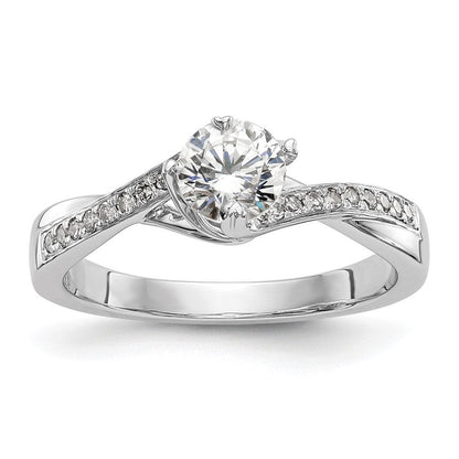 14K Weißgold By Pass (holds 1/2 Karat (5.00mm) Rund Mittig) 1/10 Diamant Halbfassung Verlobungsring