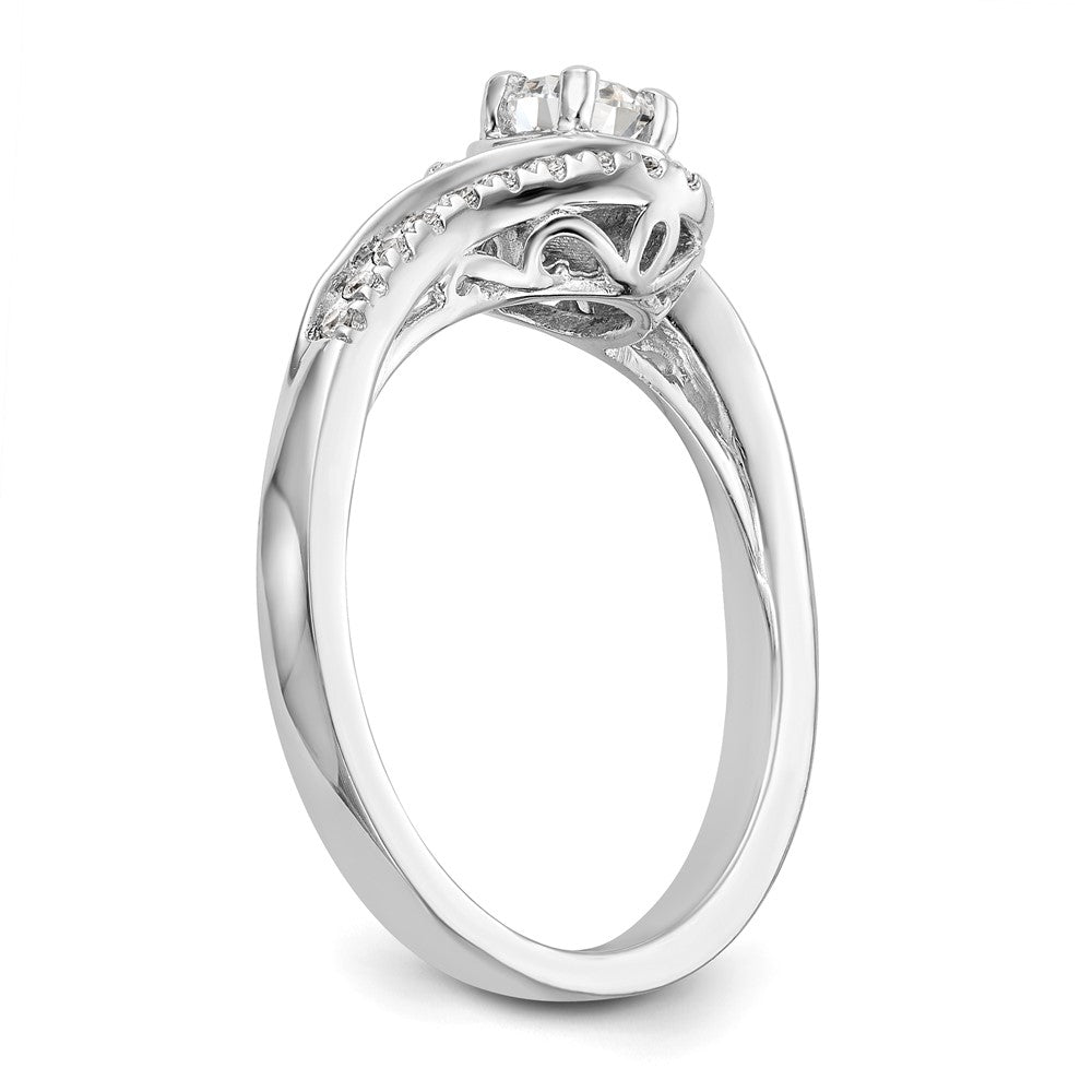 14K Weißgold By-pass (holds 1 Karat (6.5mm) Rund Mittig) 1/3 Karat Diamant Halbfassung Verlobungsring