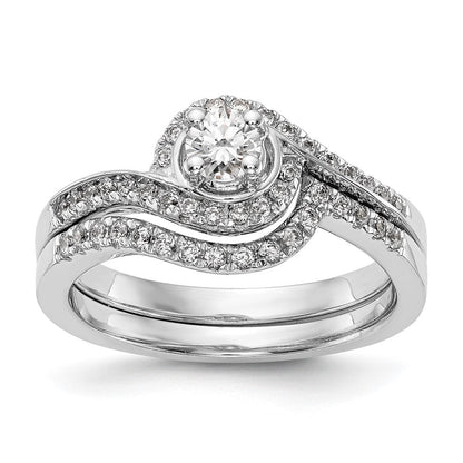 14K Weißgold By-pass (holds 1 Karat (6.5mm) Rund Mittig) 1/3 Karat Diamant Halbfassung Verlobungsring