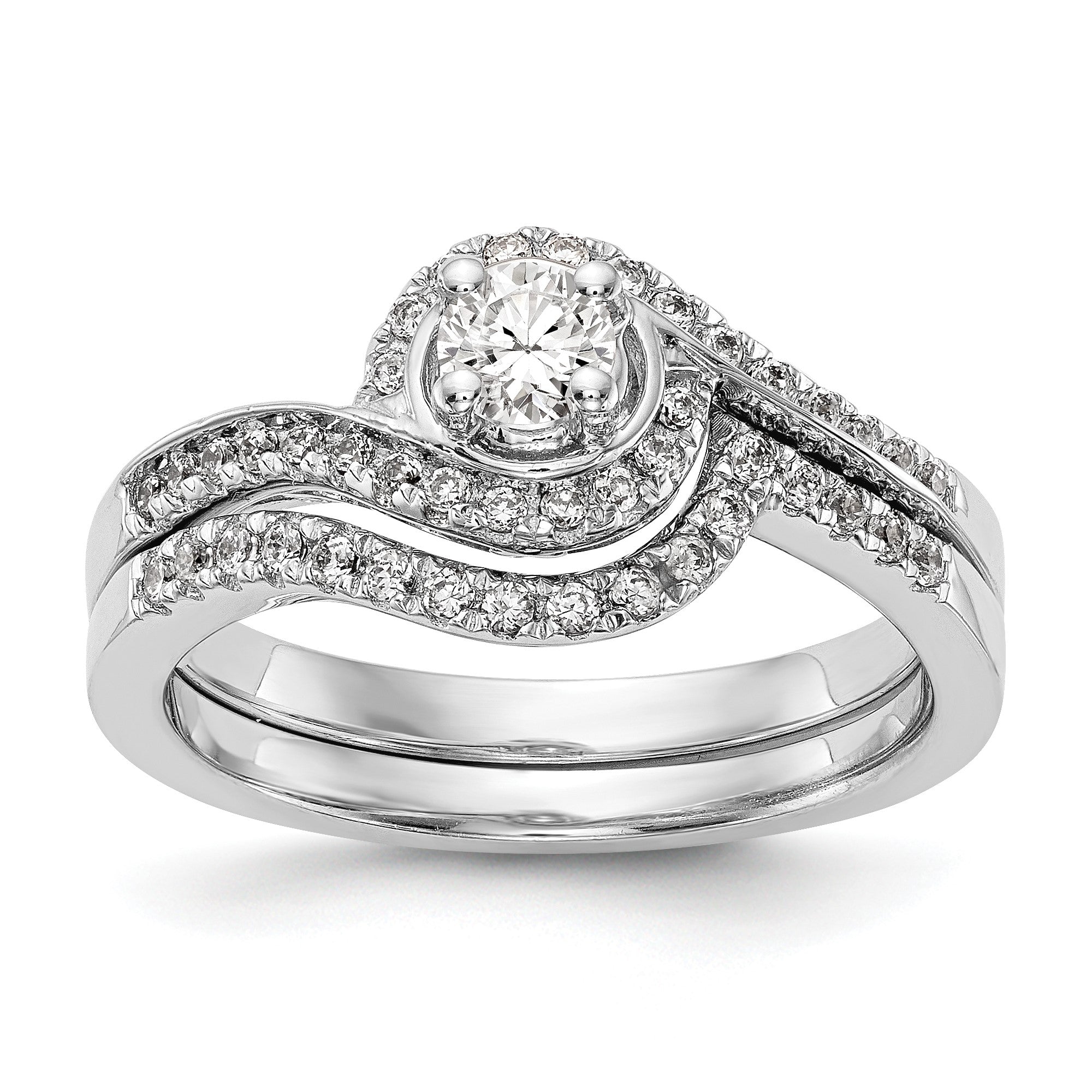 3/4 Ct. Natürlich Diamant By-pass Style Bridal Verlobungsring Set 14K Weißgold