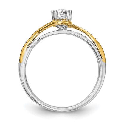 14K Bicolor Verlobungsring im Überkreuz-Design mit Zirkonia, Peg-Fassung