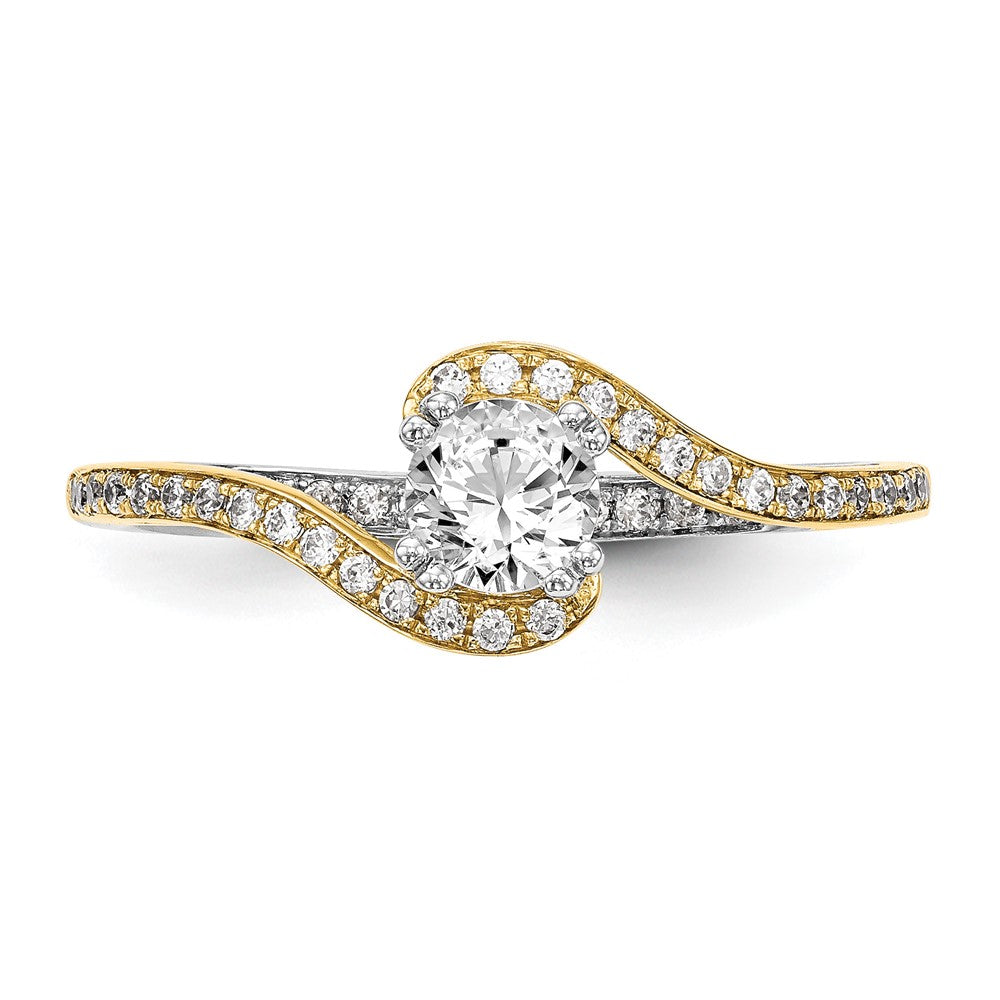 14K Bicolor Verlobungsring im Überkreuz-Design mit Zirkonia, Peg-Fassung