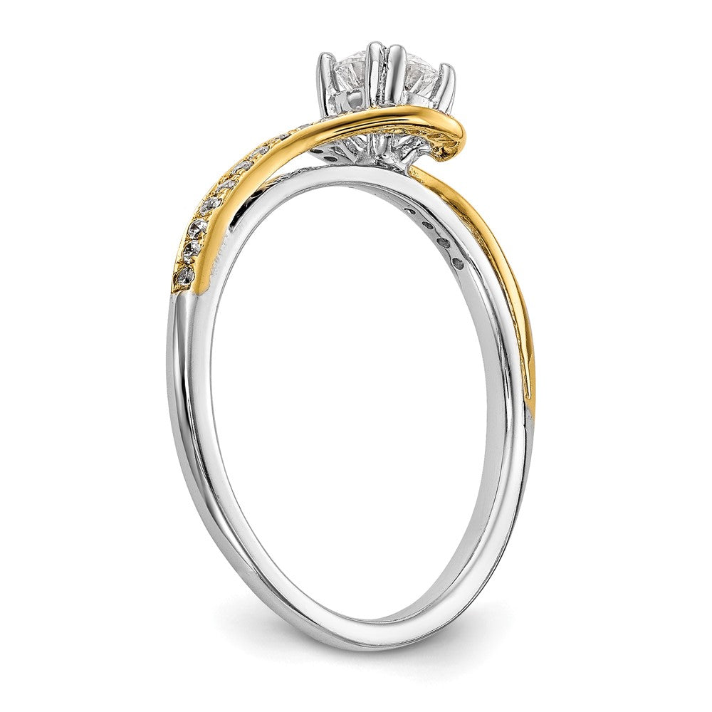 14K Bicolor Verlobungsring im Überkreuz-Design mit Zirkonia, Peg-Fassung