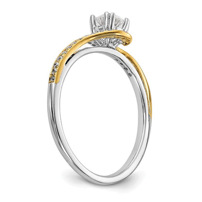 14K Bicolor Verlobungsring im Überkreuz-Design mit Zirkonia, Peg-Fassung