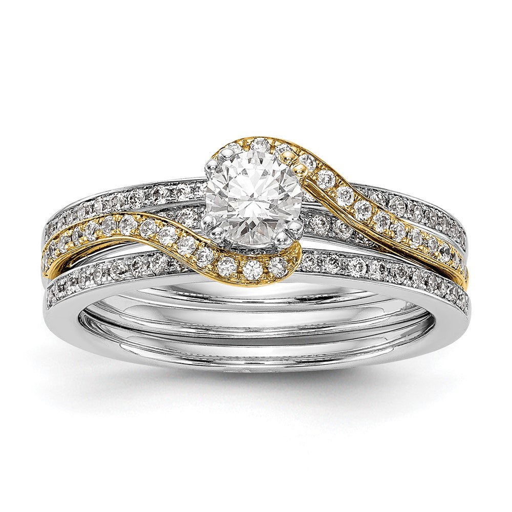 14K Bicolor Verlobungsring im Überkreuz-Design mit Zirkonia, Peg-Fassung