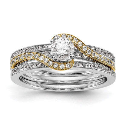14K Bicolor Verlobungsring im Überkreuz-Design mit Zirkonia, Peg-Fassung