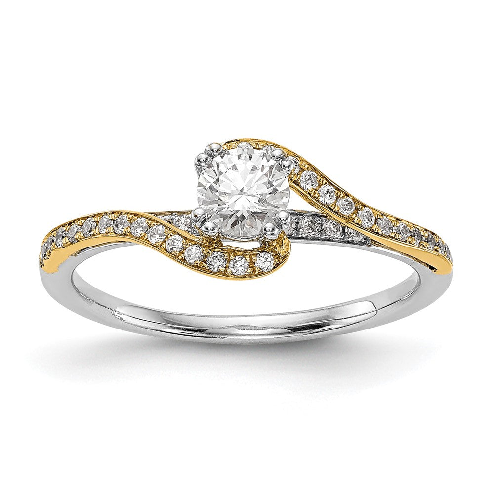 14K Bicolor Verlobungsring im Überkreuz-Design mit Zirkonia, Peg-Fassung
