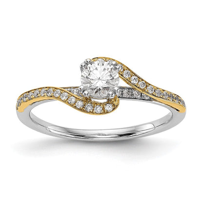 14K Bicolor Verlobungsring im Überkreuz-Design mit Zirkonia, Peg-Fassung