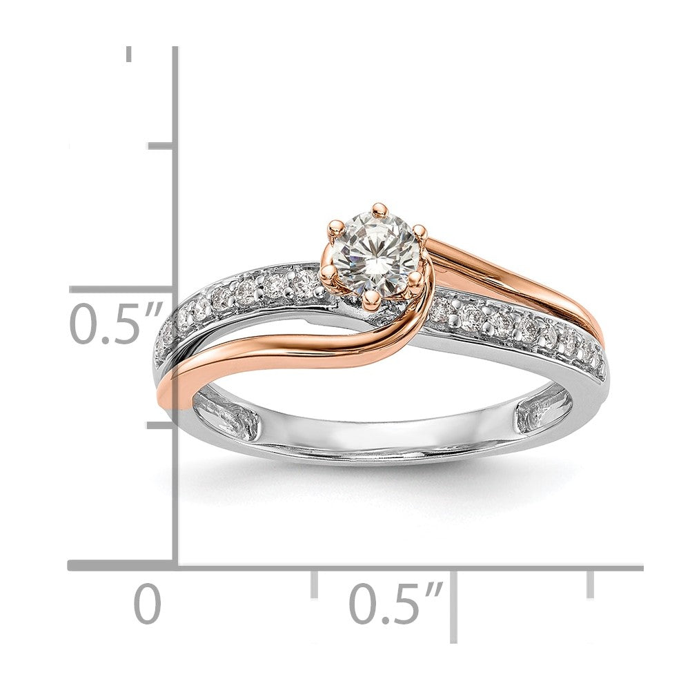 10K Bicolor Roségold und Weißgold Verlobungsring mit 0,375 ct. im Labor gezüchteten Diamanten, VS/SI, By-Pass-Design, komplett