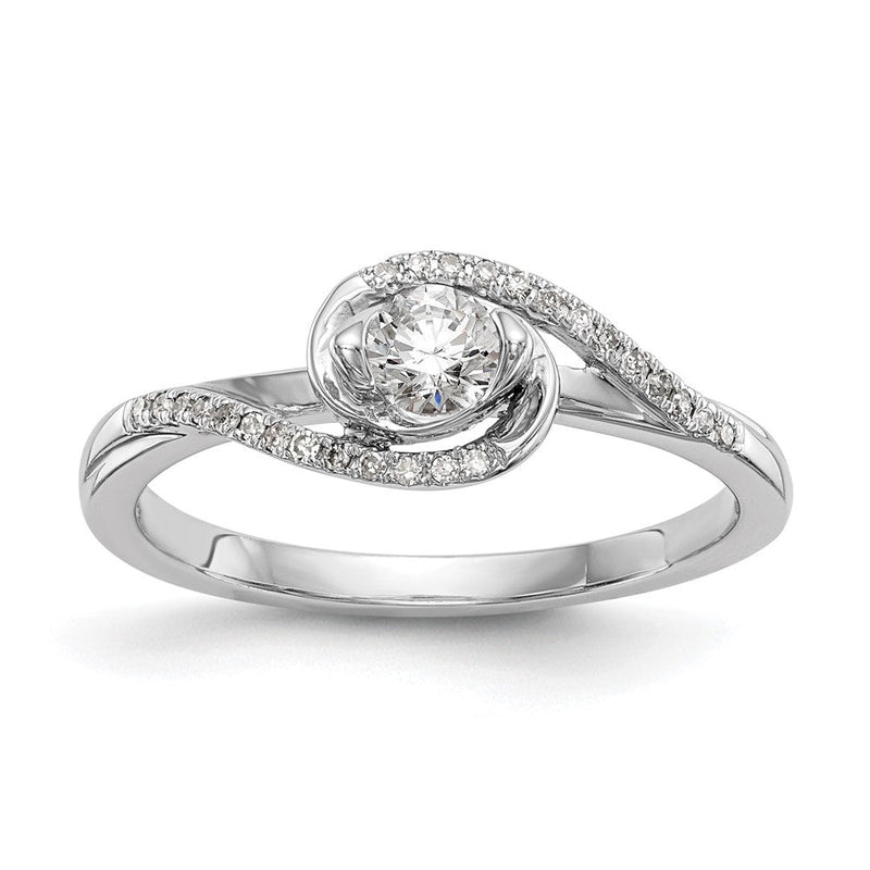 14K Weißgold By Pass (holds 1/6 Karat (3.6mm) Rund Mittig) 1/15 Diamant Halbfassung Verlobungsring