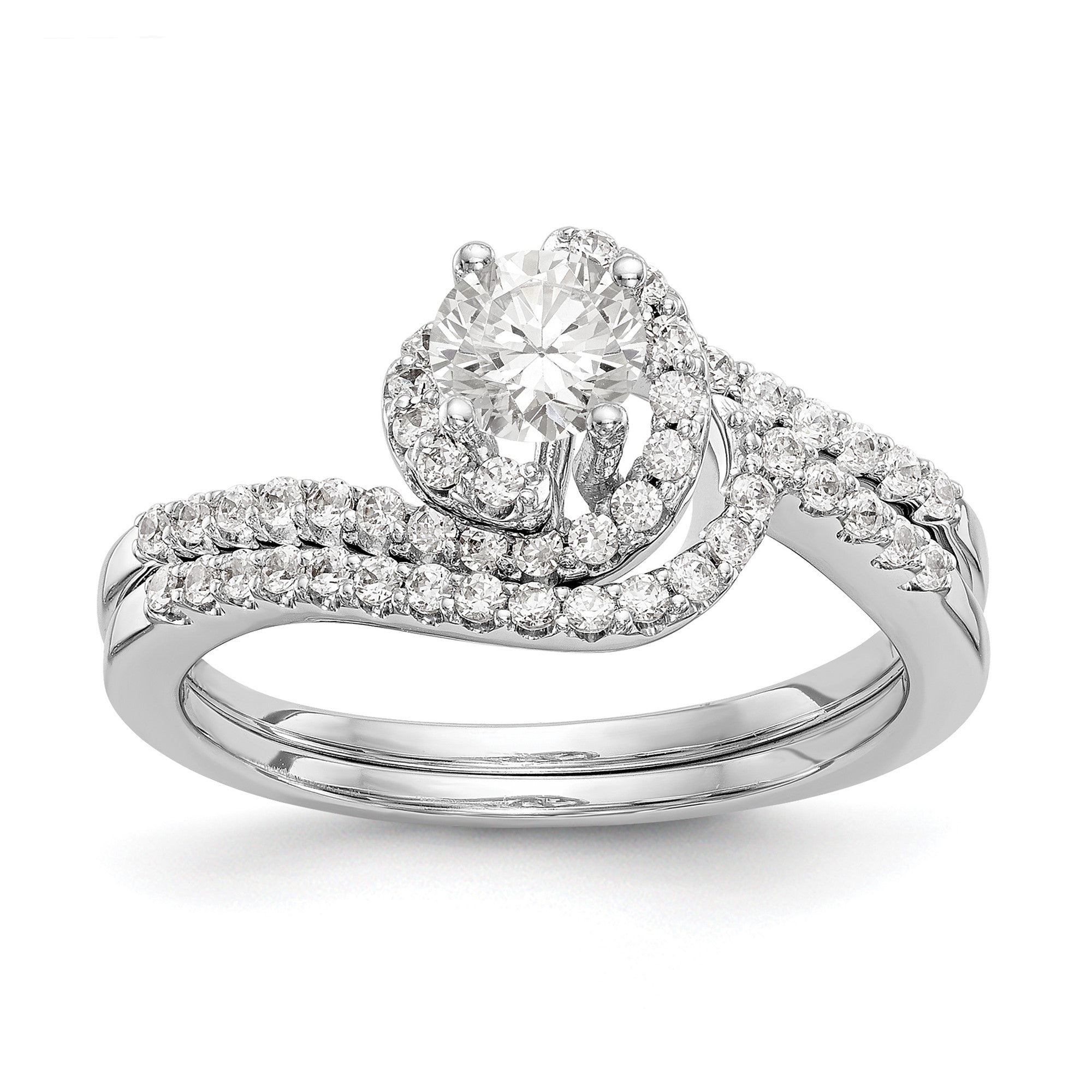 1 Ct. Natürlich Diamant By-pass Style Bridal Verlobungsring Set 14K Weißgold