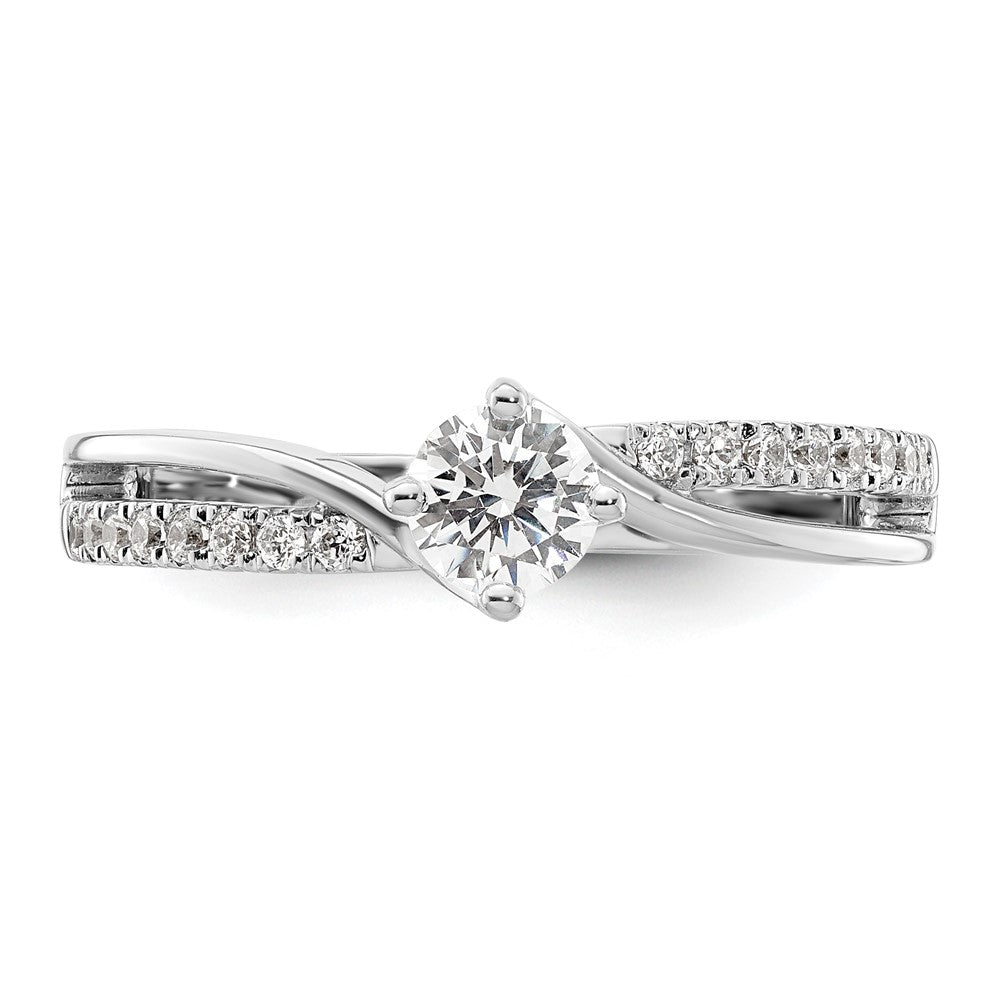 14K Weißgold By Pass (holds 1/3 Karat (4.5mm) Rund Mittig) 1/6 Diamant Halbfassung Verlobungsring