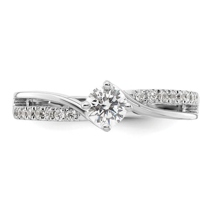 14K Weißgold By Pass (holds 1/3 Karat (4.5mm) Rund Mittig) 1/6 Diamant Halbfassung Verlobungsring