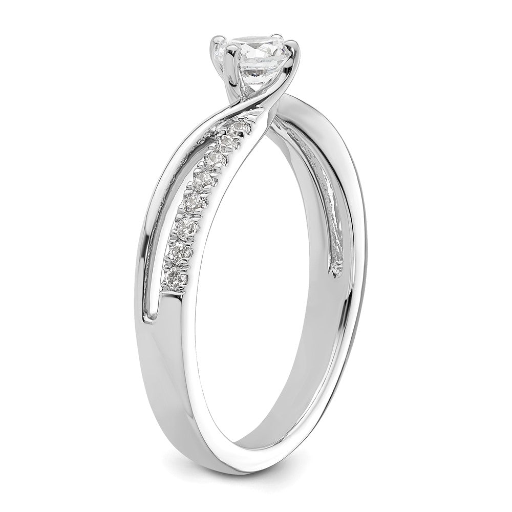 14K Weißgold By Pass (holds 1/3 Karat (4.5mm) Rund Mittig) 1/6 Diamant Halbfassung Verlobungsring