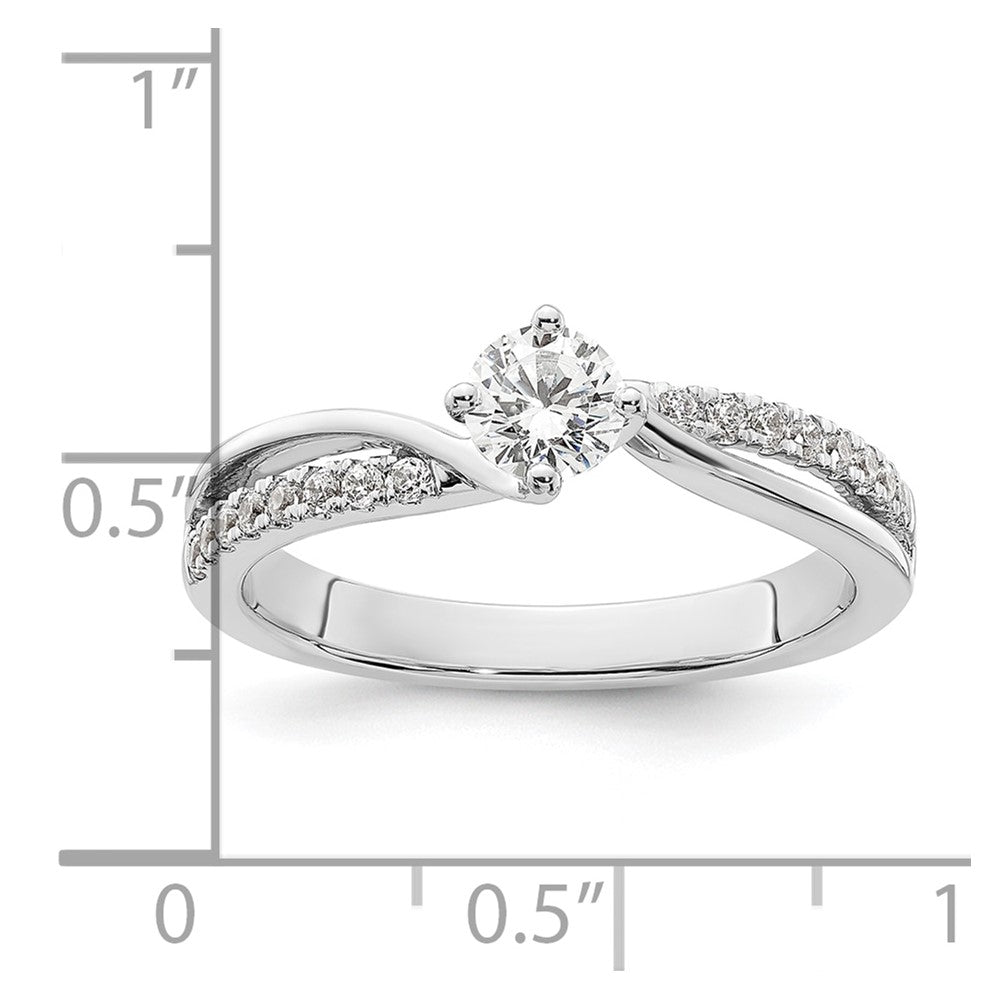 14K Weißgold By Pass (holds 1/3 Karat (4.5mm) Rund Mittig) 1/6 Diamant Halbfassung Verlobungsring