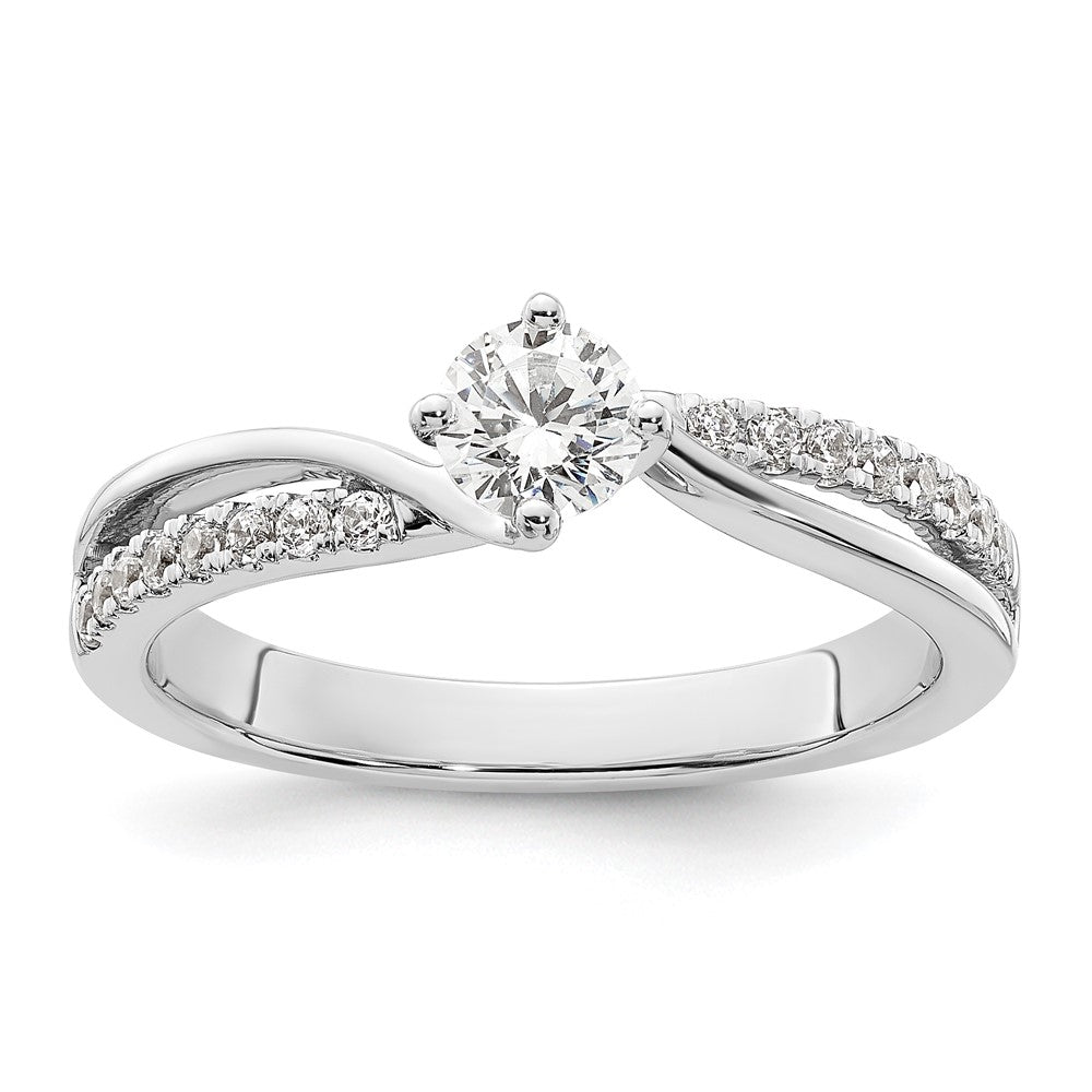 14K Weißgold By Pass (holds 1/3 Karat (4.5mm) Rund Mittig) 1/6 Diamant Halbfassung Verlobungsring