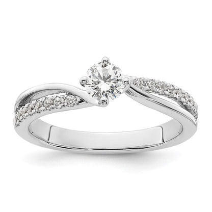 14K Weißgold By Pass (holds 1/3 Karat (4.5mm) Rund Mittig) 1/6 Diamant Halbfassung Verlobungsring