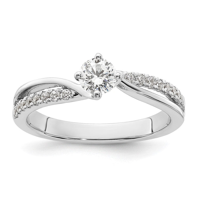 14K Weißgold By Pass (holds 1/3 Karat (4.5mm) Rund Mittig) 1/6 Diamant Halbfassung Verlobungsring