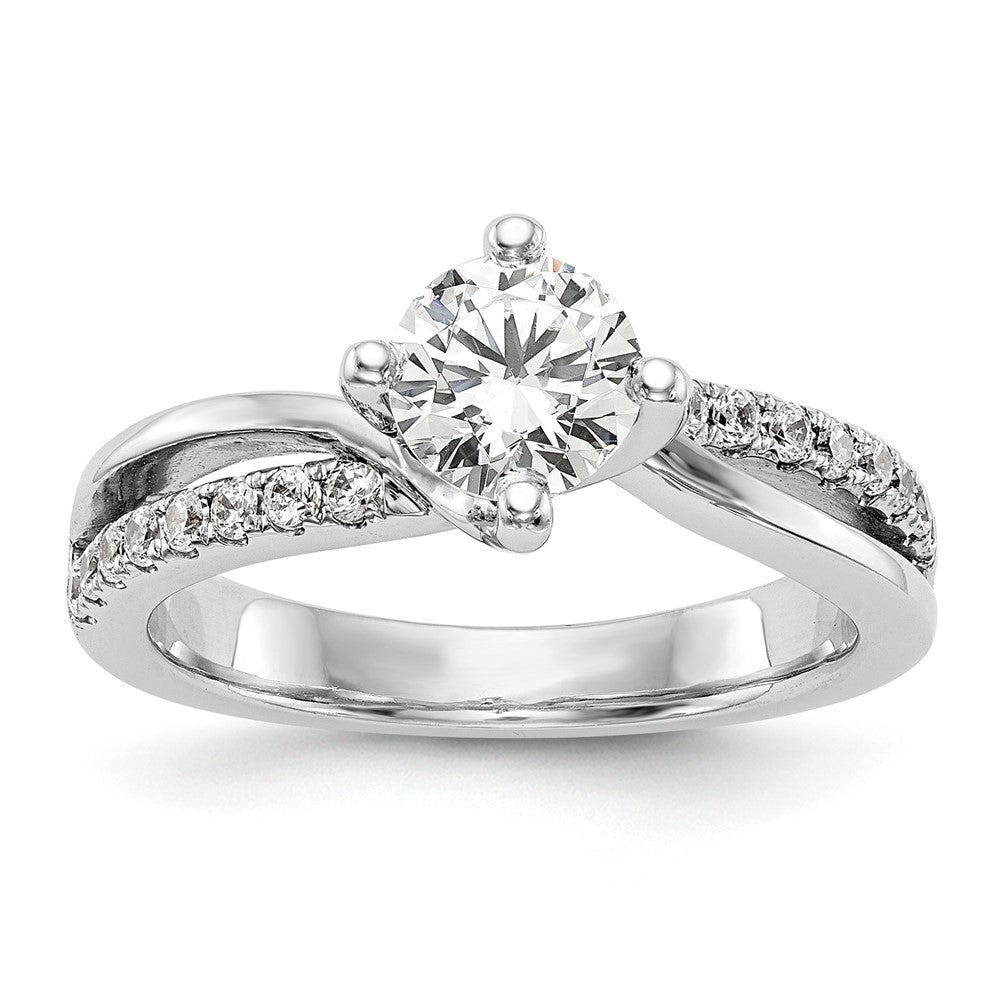 14K Weißgold By-pass (holds 1 Karat (6.5mm) Rund Mittig) 1/4 Karat Diamant Halbfassung Verlobungsring