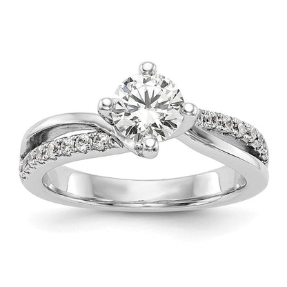 14K Weißgold By-pass (holds 1 Karat (6.5mm) Rund Mittig) 1/4 Karat Diamant Halbfassung Verlobungsring