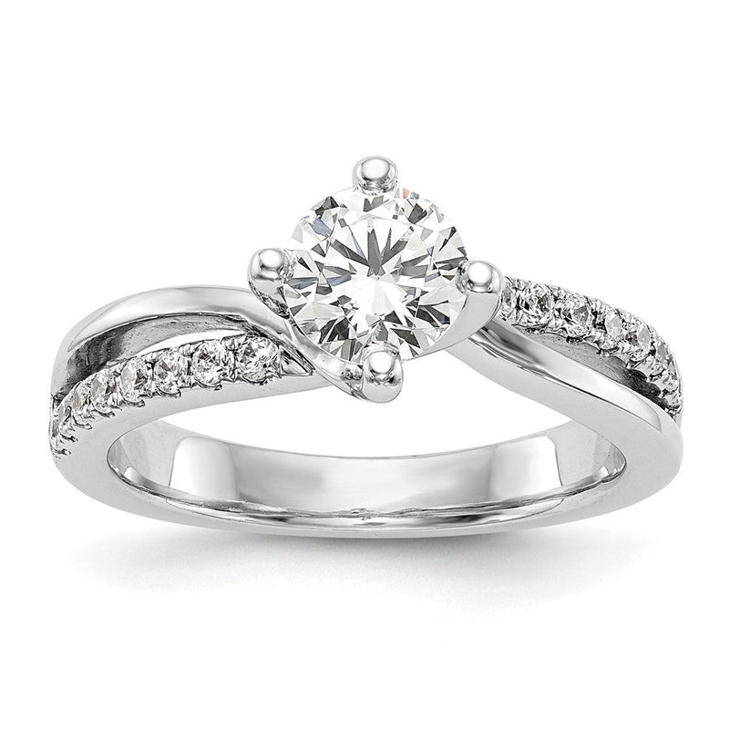 14K Weißgold By-pass (holds 1 Karat (6.5mm) Rund Mittig) 1/4 Karat Diamant Halbfassung Verlobungsring