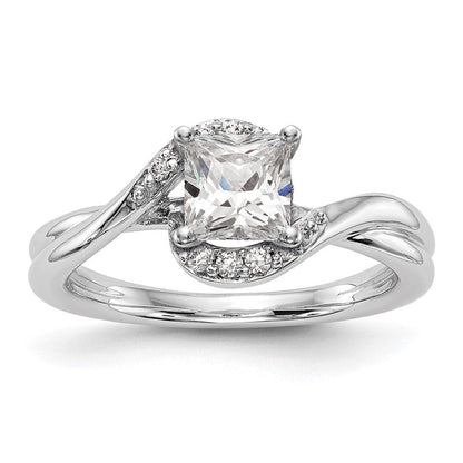 Verlobungsring aus 14 Karat Weißgold mit simuliertem Diamant im Bypass-Design und Krappenfassung