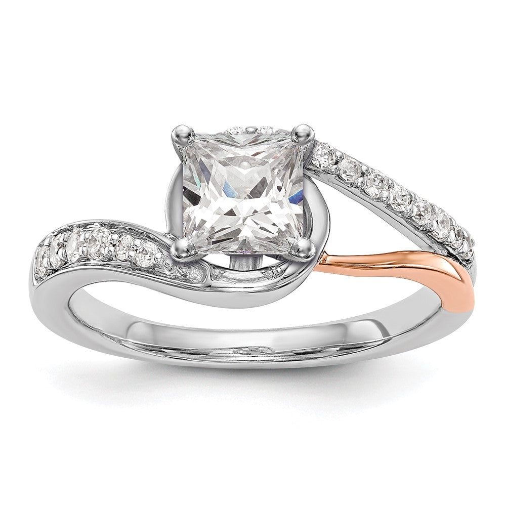14K Weißgold Verlobungsring Bypass mit krappengefasstem Zirkonia