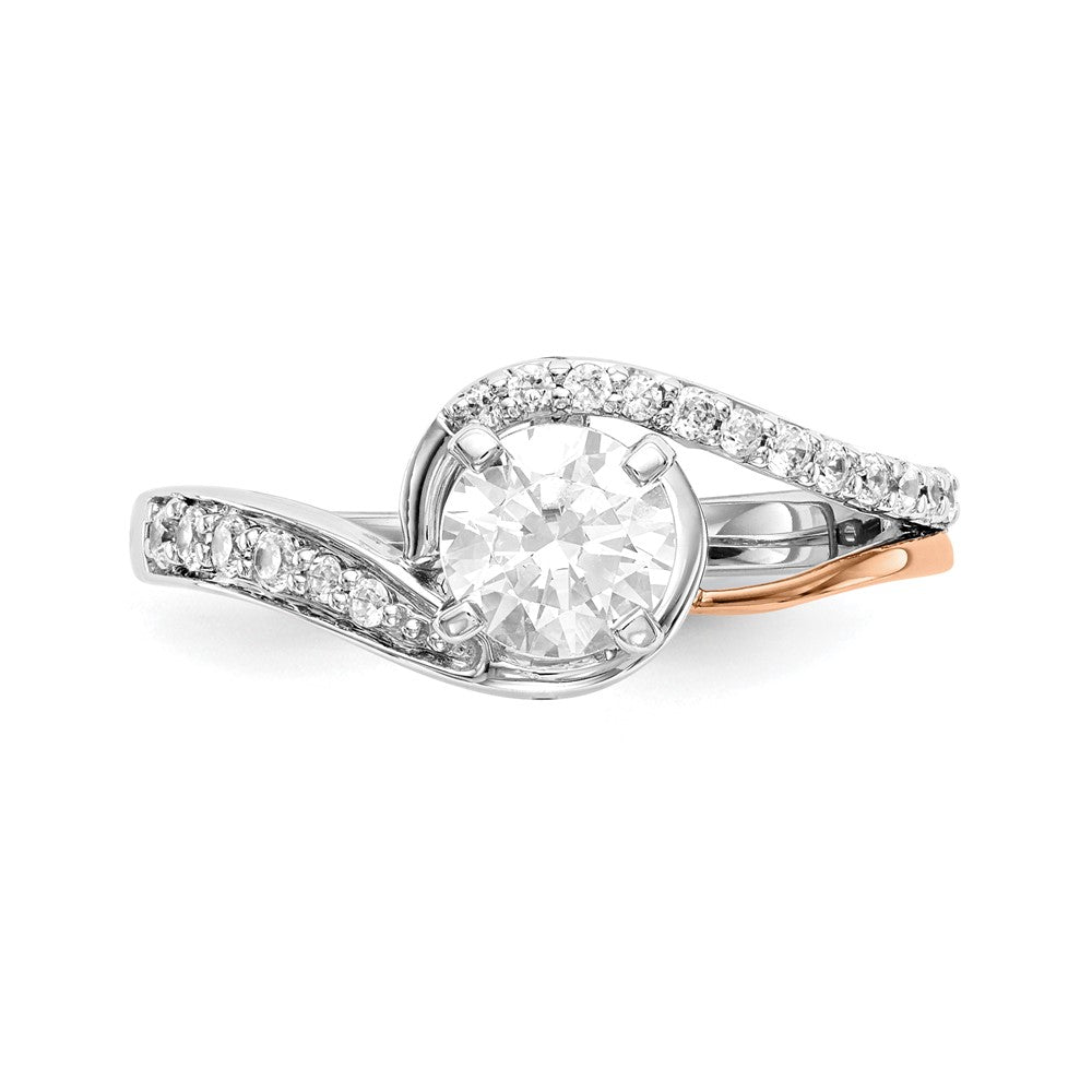 14K Weißgold Verlobungsring Bypass mit krappengefasstem Zirkonia