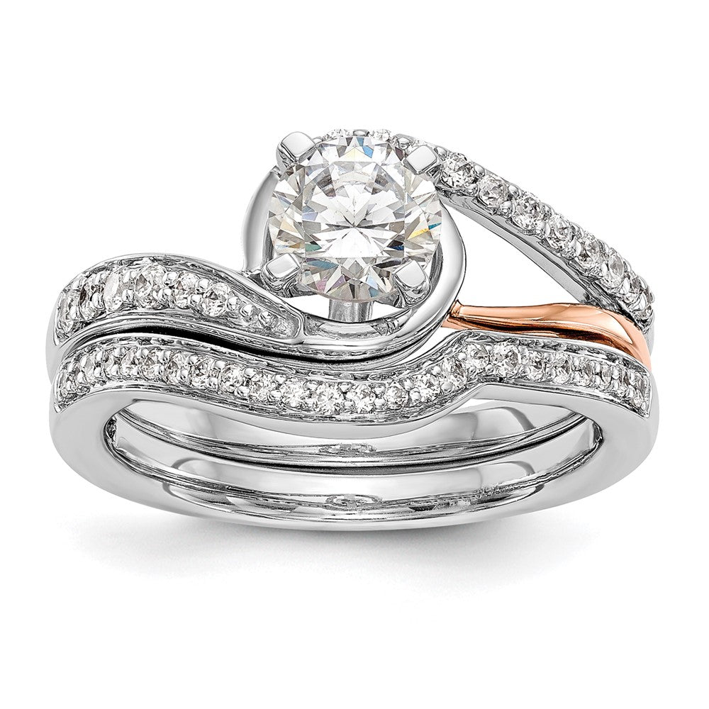14K Weißgold Verlobungsring Bypass mit krappengefasstem Zirkonia