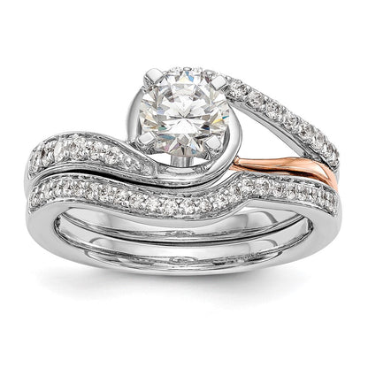 14K Weißgold Verlobungsring Bypass mit krappengefasstem Zirkonia