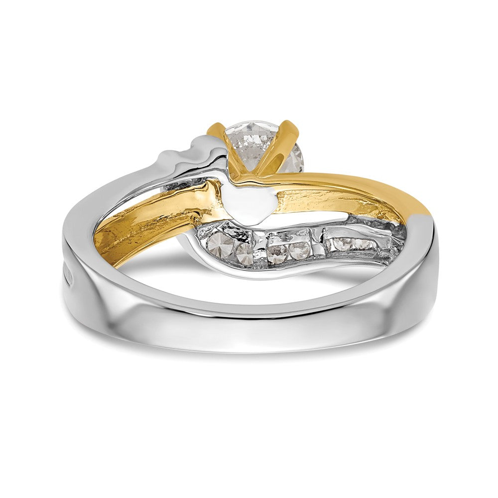 14K Bicolor Verlobungsring mit Zirkonia im Peg-Set und Überkreuzdesign