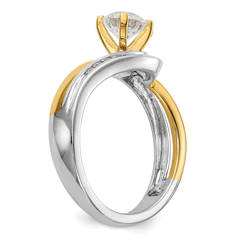 14K Bicolor Verlobungsring mit Zirkonia im Peg-Set und Überkreuzdesign