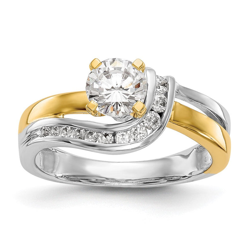 14K Bicolor Verlobungsring mit Zirkonia im Peg-Set und Überkreuzdesign