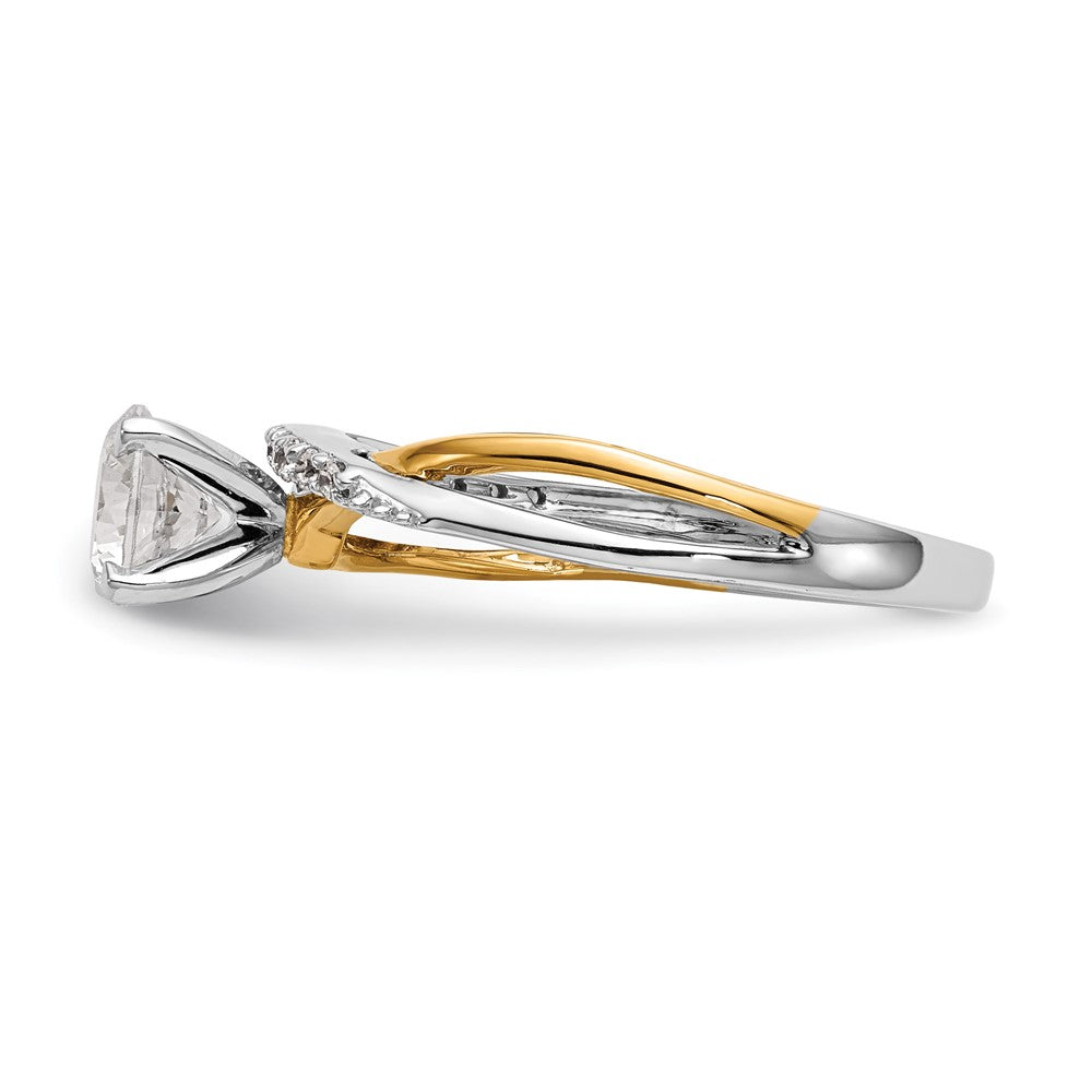 14K Bicolor Verlobungsring mit Zirkonia im Bypass-Design, Peg-Fassung